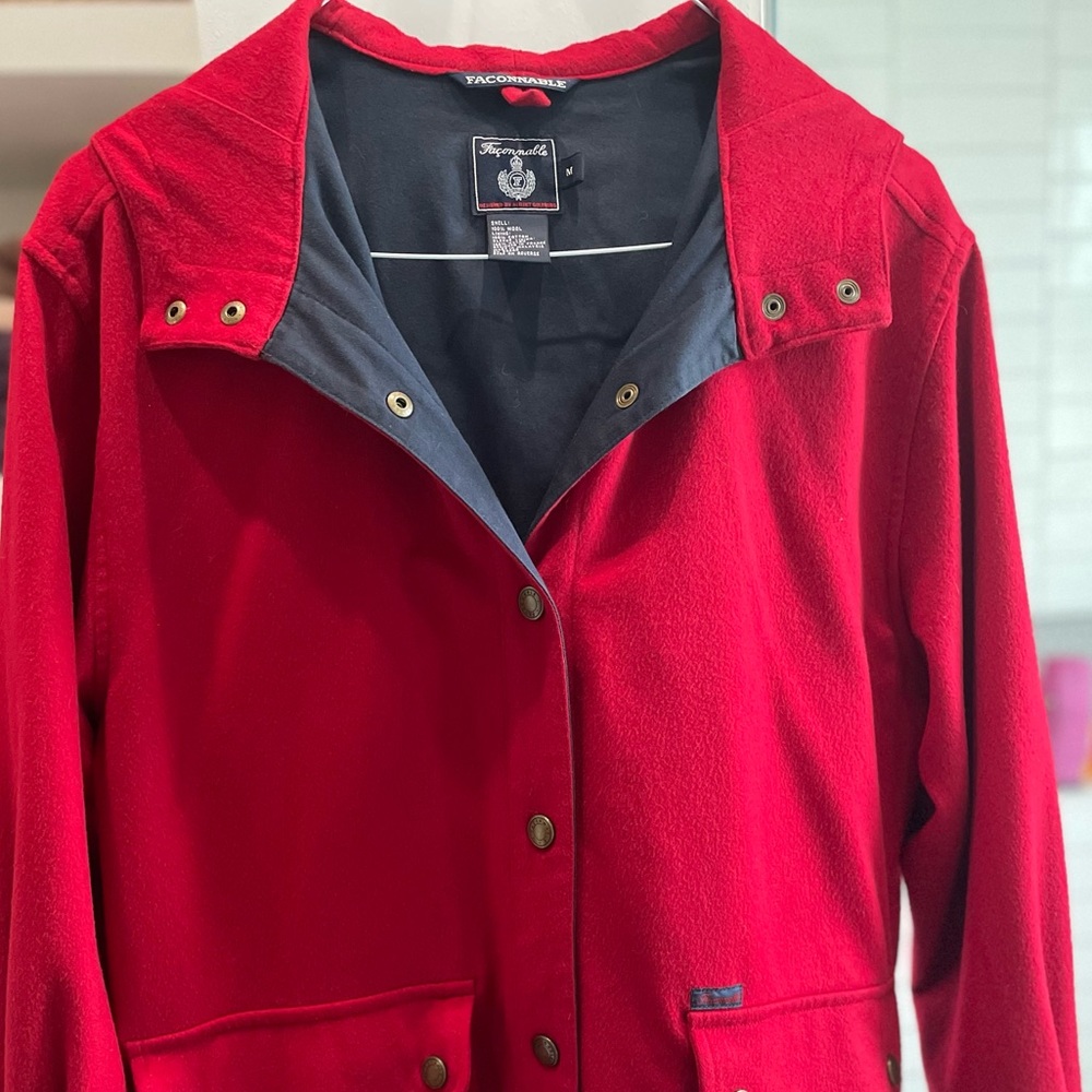 Faconnable red hooded wool jacket size M